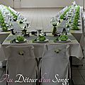 Mariage et Baptême blanc gris et vert, thème grenouilles