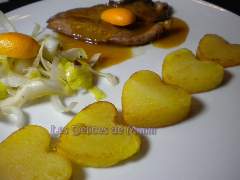 Aiguillettes de canard à l’orange et ses cœurs de pommes de terre