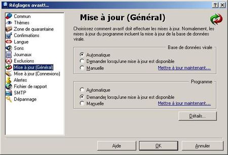 Avast réglages généraux