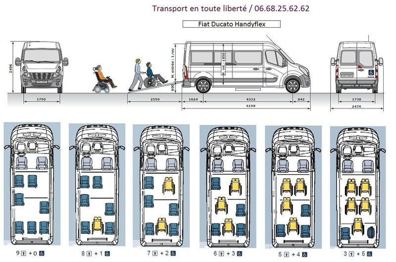 Plan des minibus PMR modulable de 5 fauteuils roulant en 8 places assises