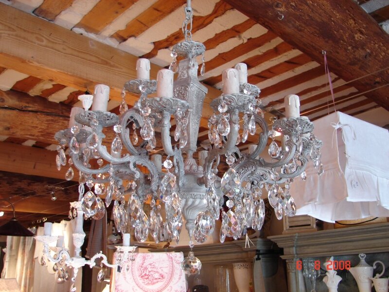 Lustre ancien patiné gris pampilles cristal decoration de charme ... Lustres désign Ancien