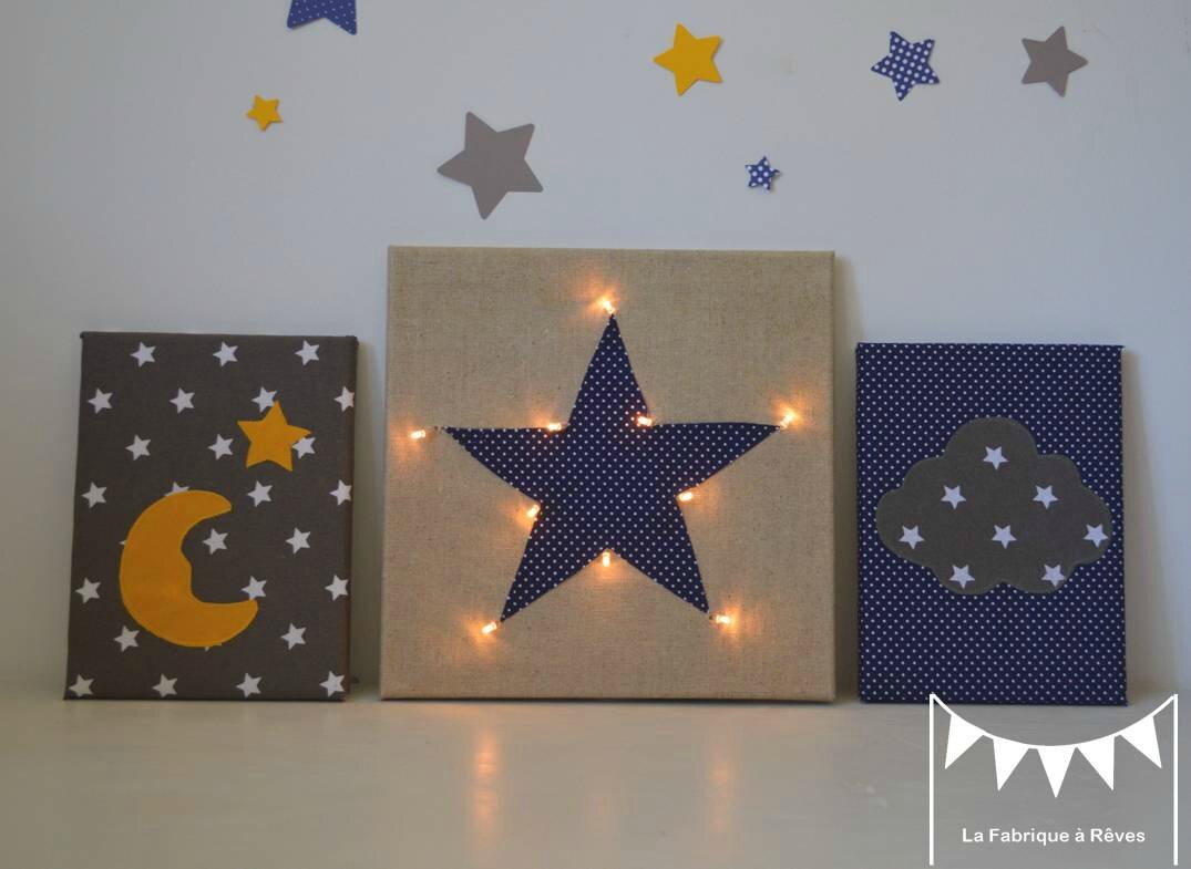 Tableau veilleuse étoile nuage lune décoration chambre bébé ...