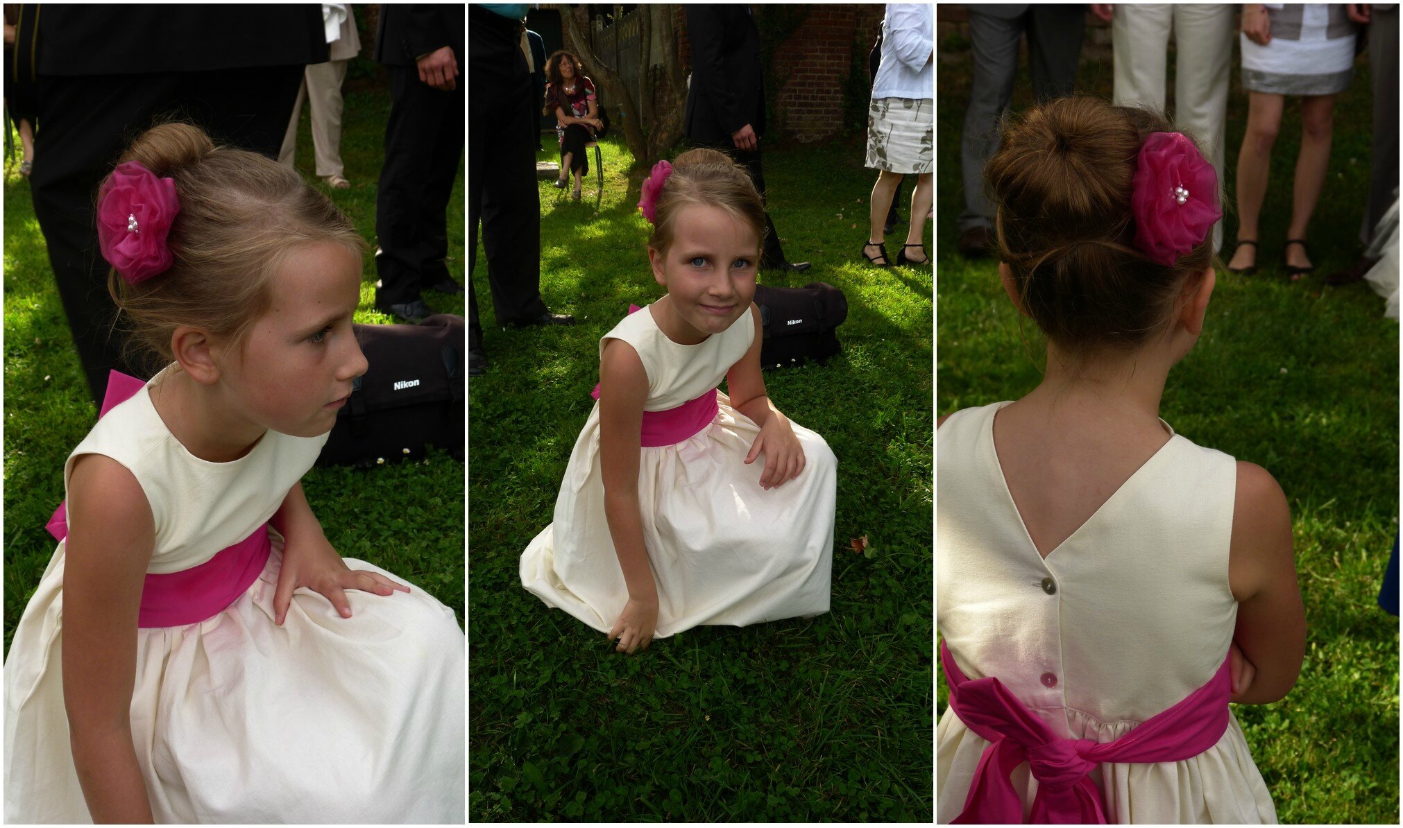 en drapé de tissu et broderie de perles; et son ruban assortie pour finir le chignon de princesse. Make Up et Coiffure réalisé par Marina Gandrey.