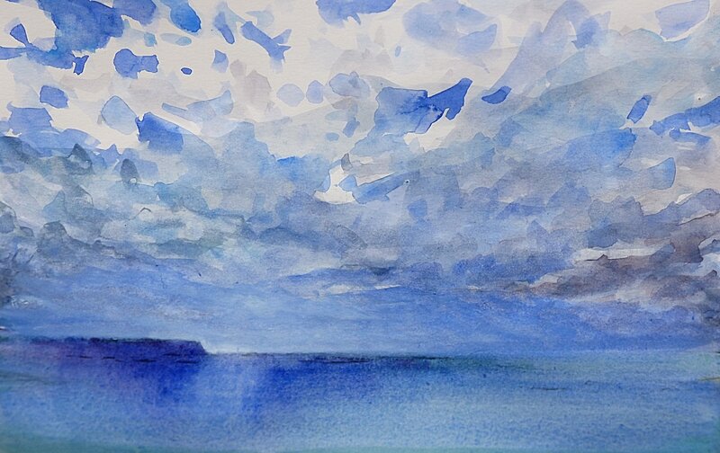 Ciel sur Arromanches, août 2017, aquarelle