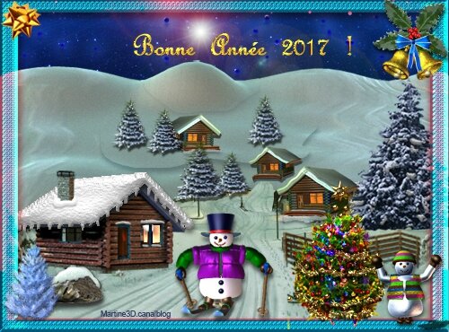 022-carte-bonne-annee-2017-bonhomme-neige-sapin-noel-cadeaux-neige-maison-montagne