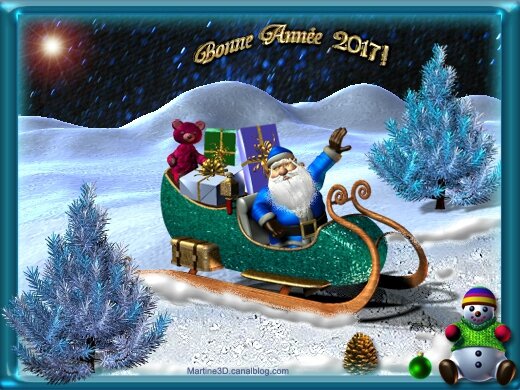 022-carte-voeux-bonne-année-2016-santa-claus-sapin-cadeaux-traineau-snowman