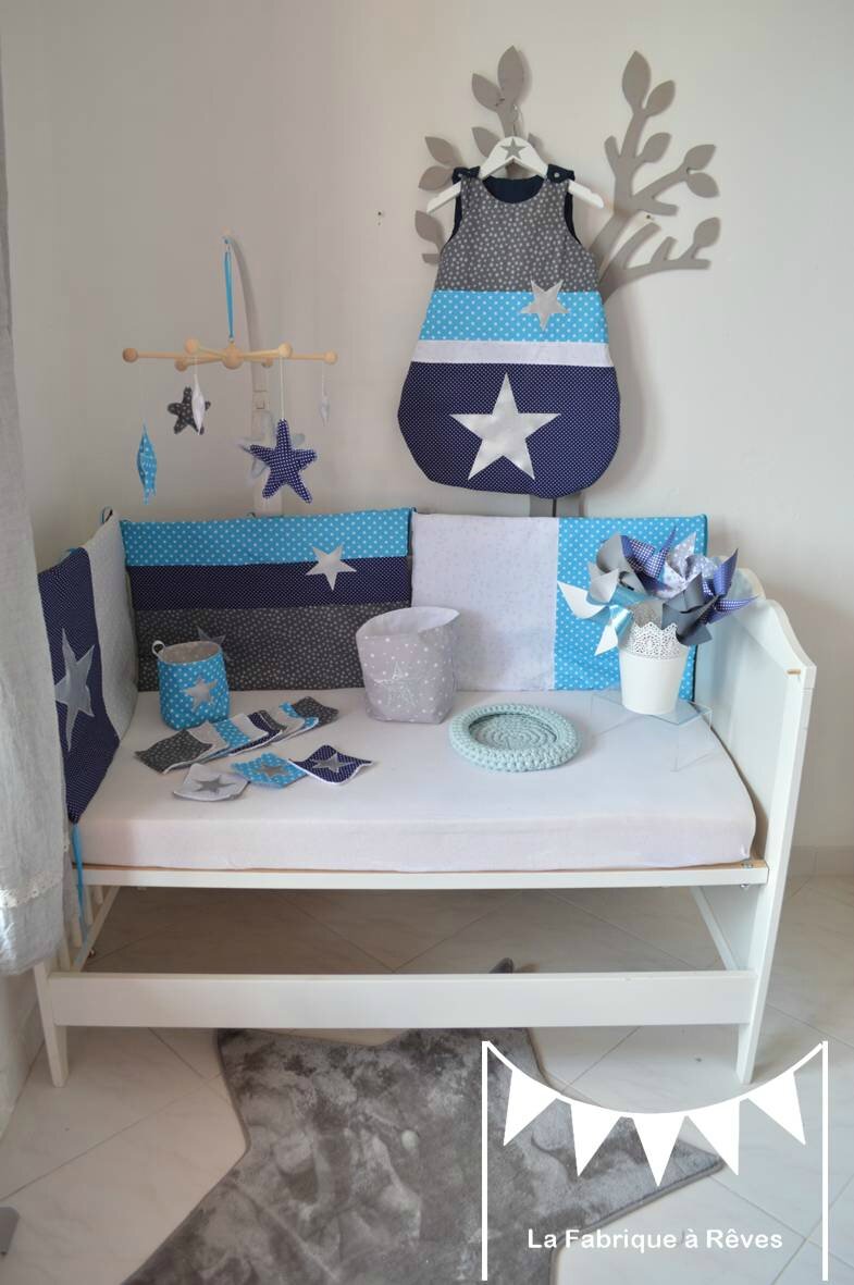 Décoration chambre bébé garçon argent marine bleu turquoise blanc ...