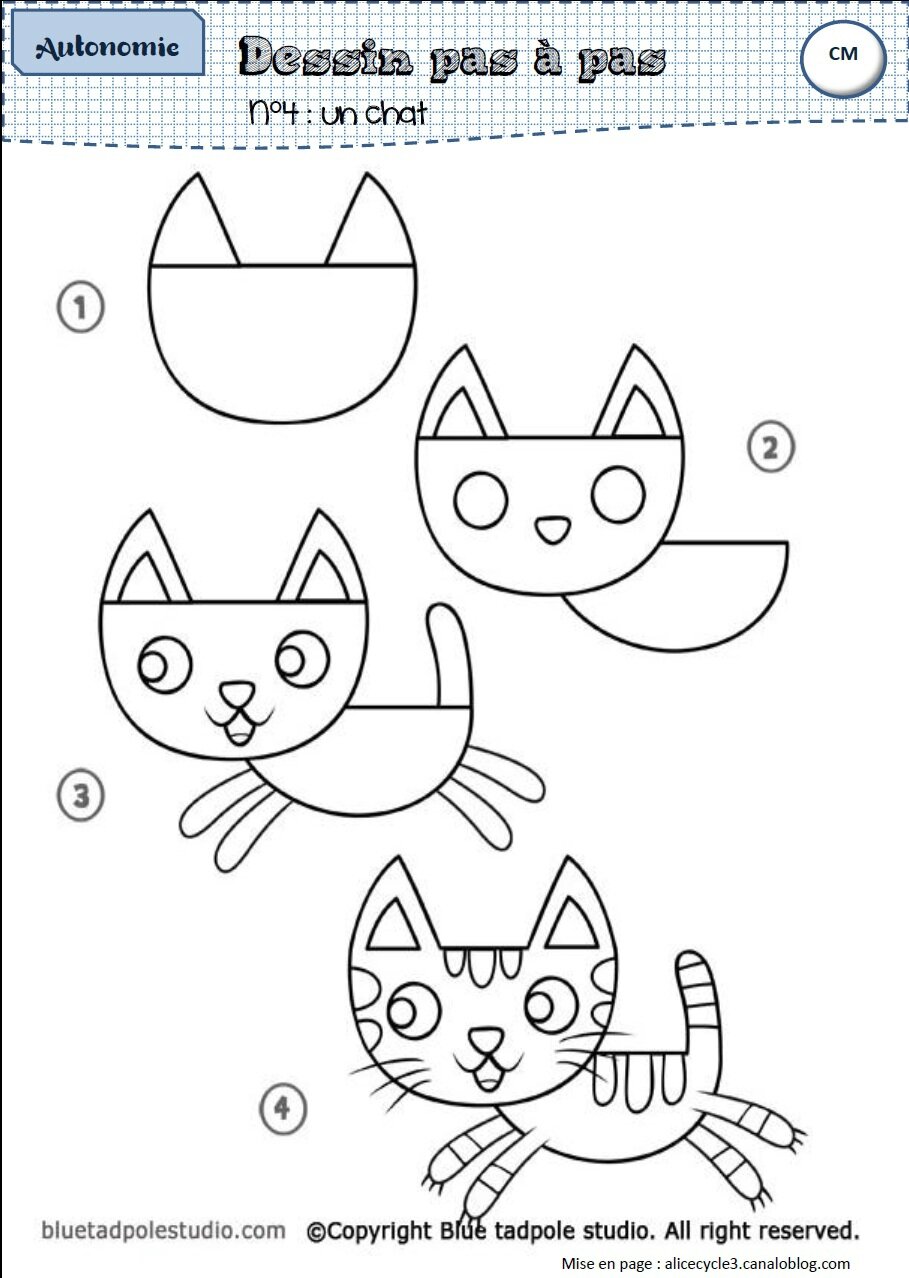 Apprendre   dessiner un chat sur Coloriage