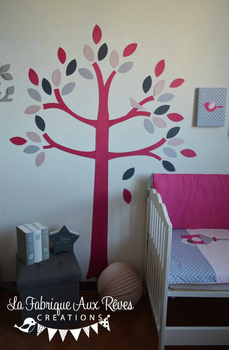 Stickers arbre rose poudré rose fuchsia framboise gris ofncé gris ...