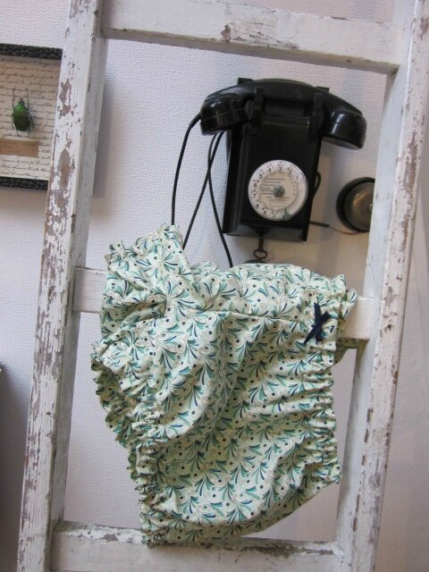 Culotte BIANCA en coton plumettes vert et turquoise - noeud marine (2)