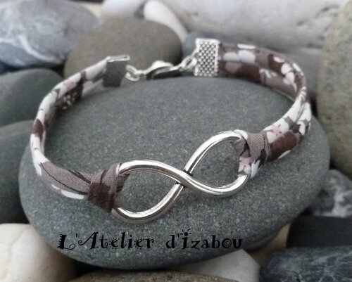 Bracelet ruban soie bleu marron