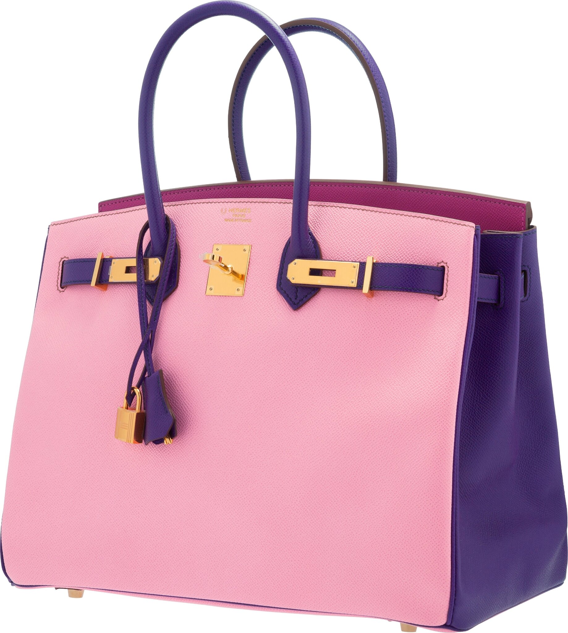 Hermes Kelly Bag Color Blocking Clemence Leather Gold Hardware In Light Pink
