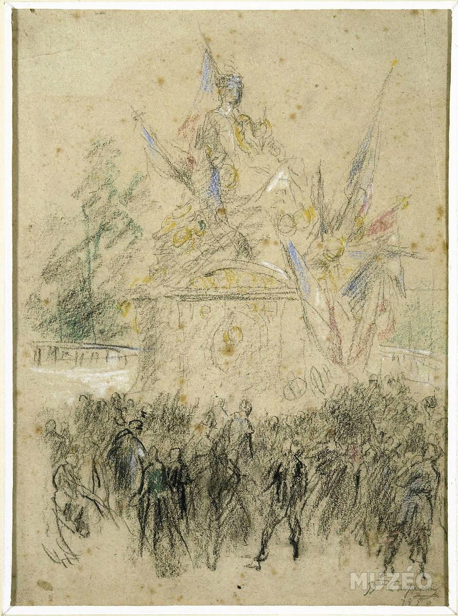Carpeaux, Manifestation devant la statue de Strasbourg (1870)