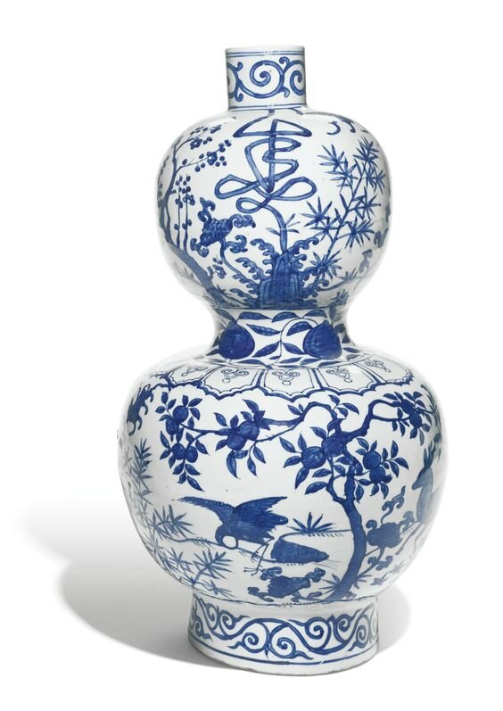 A large blue and white double gourd vase, Jiajing mark and period (1522-1566)