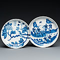 Two Chinese blue and white 'Bleu de Huê' plates for the Vietnamese market, Nhược thâm trân tàng 若深珍藏 mark, 19th century