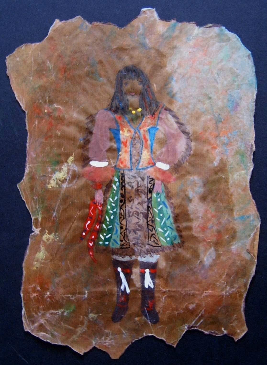 Costume ethnique Peggy gouache sur papier kraft