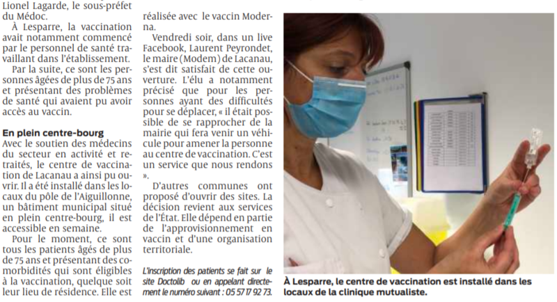 2021 03 01 SO Covid-19 L'ARS ouvre un centre de vaccination à Lacanau2