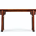 A very rare huanghuali trestle-leg table, 18th century