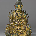 Seated buddha shakyamuni in meditation with hands in dhyana-mudra and with flaming shoulders, eastern wei, 534-550