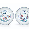 A pair of doucai 'magpie' dishes, kangxi marks and period (1662-1722)