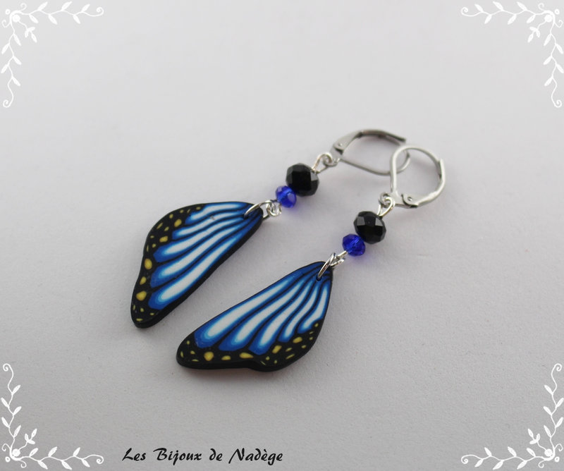Boucles d'oreilles ailes de papillon bleu