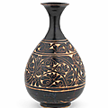 A fine and rare Cizhou carved pear-shaped vase, yuhuchunping, Jin Dynasty