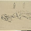 Barillot, six chevaux morts et deux sentinelles (dessins, Metz, octobre 1870)