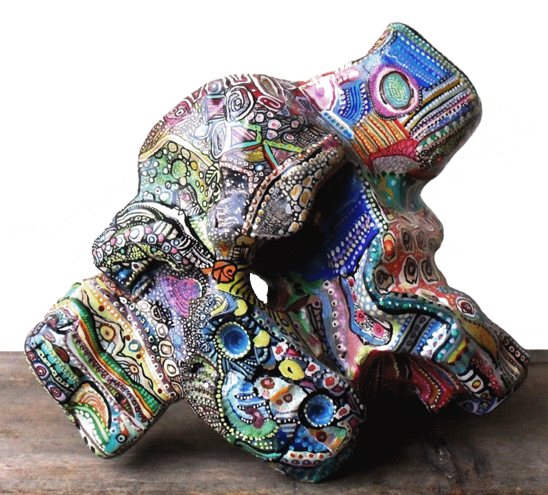 © Hervé THAREL - SCHMIMBLOCK'S tortue et trou 2010 - Gouache T7 sur argile 15cm x 13cm transparent