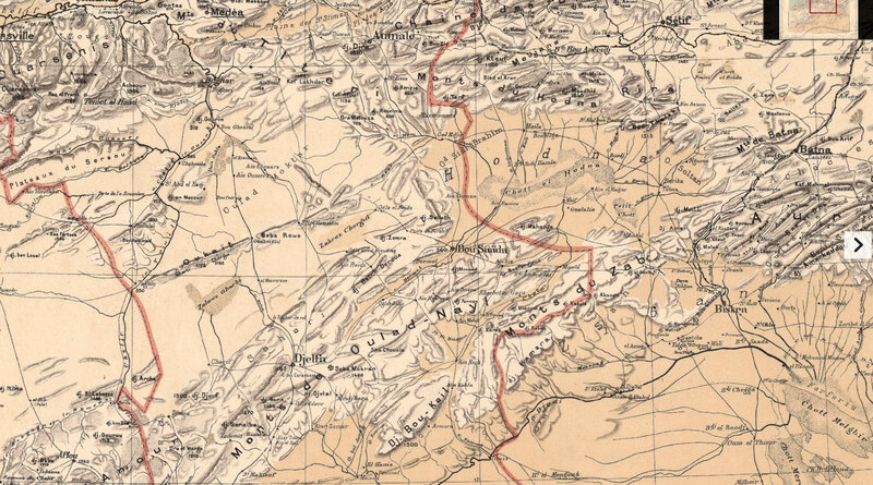 Algérie, carte Niox, 1884, centré sur Bou Saâda