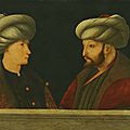 Workshop of gentile bellini (venice 1429 (?) - 1507), portrait of sultan mehmed ii with a young dignitary