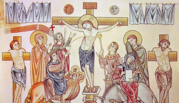Jésus sur la croix, sortent sang et eau