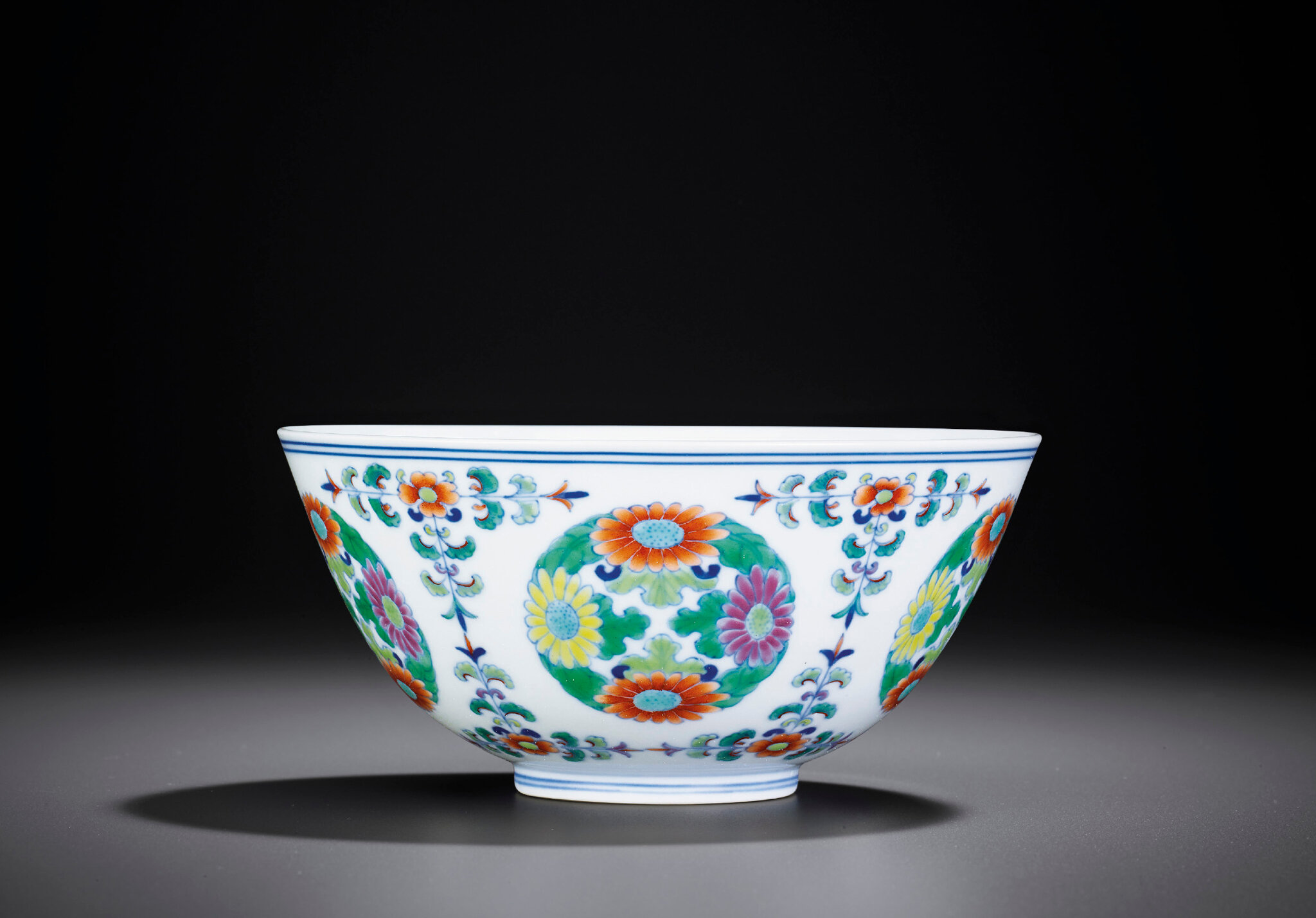 A Fine Doucai Floral Medallion Bowl Yongzheng Six Character Mark Within Double Circles And Of