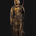 A fine and rare gilt-lacquered wood figure of nikkô bosatsu, japan, muromachi period, c. 16th century