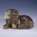 Gilt bronze weight in the shape of a tiger, western han dynasty (206bce–8ce)
