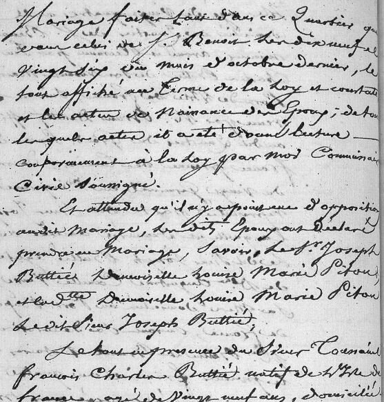Buttié Joseph et Louise Marianne Pitou_mariage 1806_St André