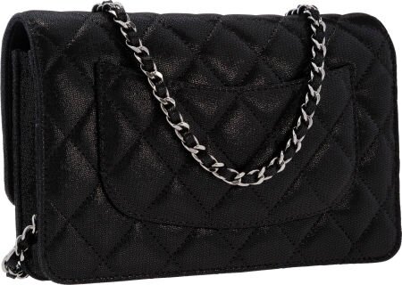 Chanel Metallic Black Quilted Leather Wallet on Chain Bag with Gunmetal Hardware 2