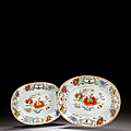 Deux plats en porcelaine famille rose à décor 'pompadour', chine, dynastie qing, xviiie siècle