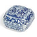 A blue and white 'dragon' box and cover, wanli mark and period (1573-1619)