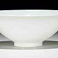A fine anhua-decorated white-glazed conical bowl, 18th century. 