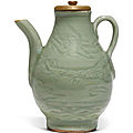 A carved 'longquan' celadon ewer, ming dynasty (1368-1644)