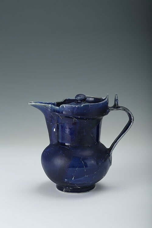 Sapphire-blue-glazed ewer with the cover in the shape of a monk's cap, Xuande period (1426-1435)