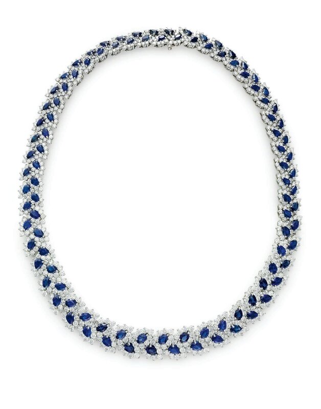 A sapphire and diamond 'Leaf' necklace, by Tiffany & Co