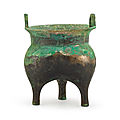 An archaic bronze ritual food vessel, liding, early zhou dynasty