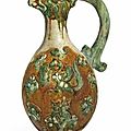 A rare sancai-glazed phoenix-head ewer, Tang dynasty (618-907)