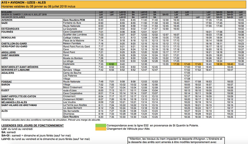 HORAIRES DES BUS D'AVIGNON À FONTCOUVERTE & DE FONTCOUVERTE À ALÈS