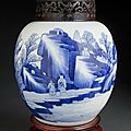 Paire de jarres à gingembre en porcelaine bleu et blanc. chine, époque kangxi