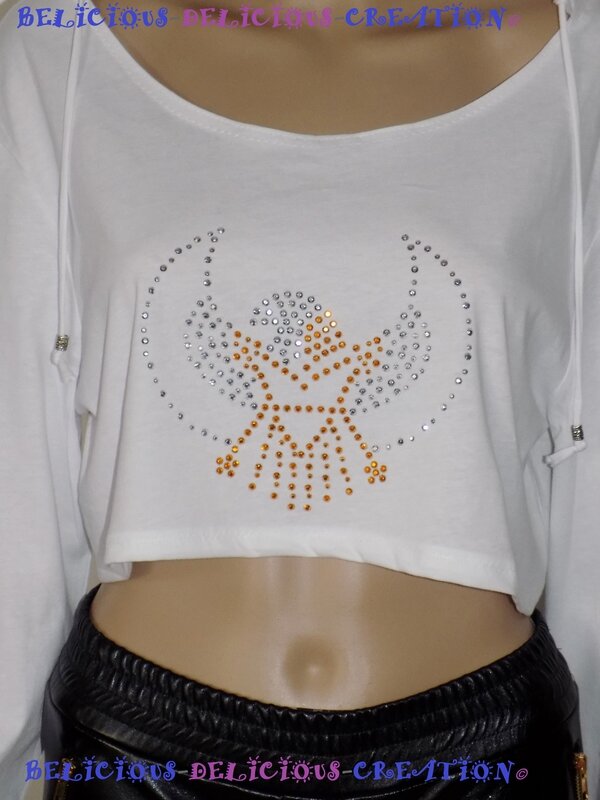 white hoody with motif eagle en diamante femme a