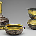 Three very rare gold and silver-decorated vessels, western han dynasty (206 bc-ad 8)