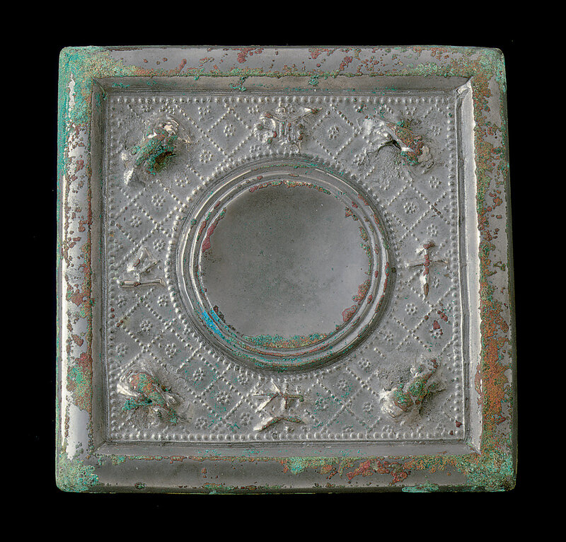 An unusual silvery bronze square mirror, Tang dynasty (618-907)