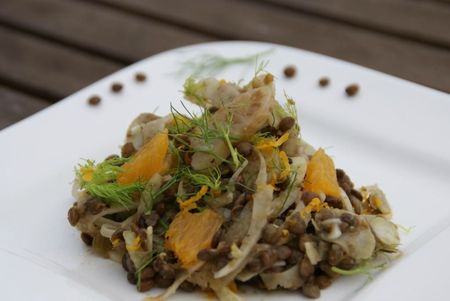 salade de lentilles fenouil orange et flétan fumé